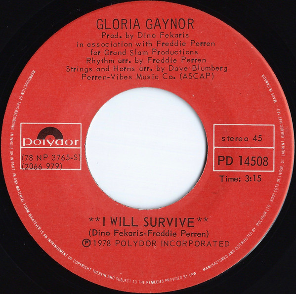 Single de Gloria Gaynor con I Will Survive en Polydor